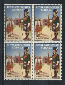 ROYAL CALEDONIAN SCHOOL 1930 BUSHEY De La RUE LABELS SCOTTISH ORPHANS BLOCK of 4 - Picture 1 of 1