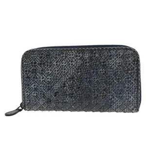 BOTTEGA VENETA Intrecciato Zip Around Long Wallet Embossing Leather Blue 69EE297 - Picture 1 of 15