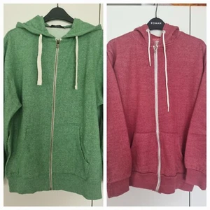 2 X Mens Zipped Hooded Sweatshirts Red Marl & Green Marl Size Medium - Picture 1 of 24