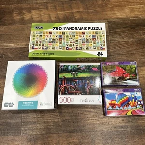 Lot 5 Puzzles - Stamp Collection, Pantone, Country Rust, Hot Air Balloons, Mill - Picture 1 of 10