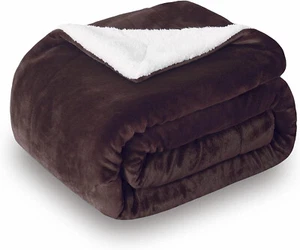 50 x 60 Inch Brown Reversible Soft Sherpa Fleece Throw Flannel Blanket Houseware - Picture 1 of 6