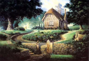 Englisch Britisch Cotswold Cottagecore Reetgedecktes Landhaus Garten Kunst SIGNIERT Souders - Bild 1 von 1