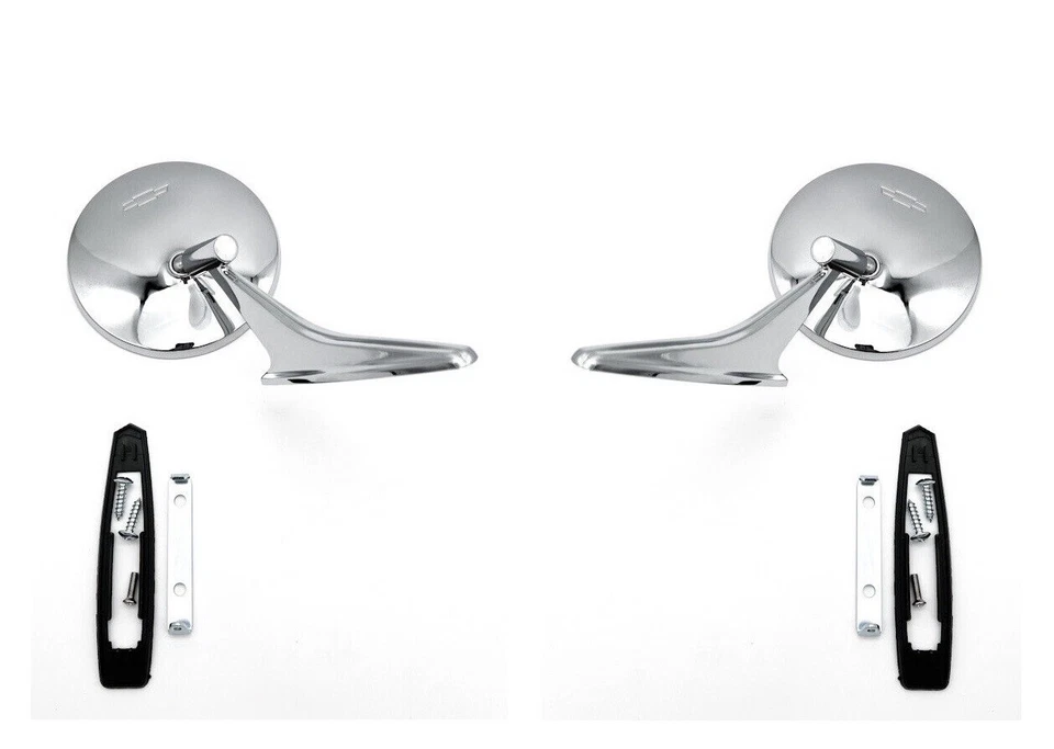 Pair Chrome Bowtie Rear View Side Mirrors For 1966-1968 Chevy Chevelle & More - Image 1 of 4