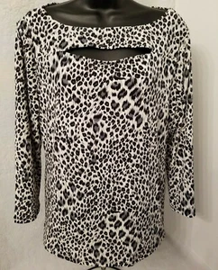 Carmen Marc Valvo Womens Shirt Top Blouse Size L Large Black White Gray Animal - Picture 1 of 4