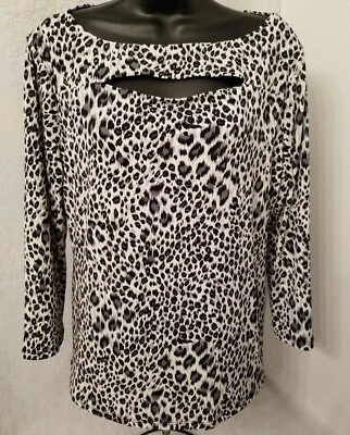 Camisa Top Blusa Mujer Carmen Marc Valvo Talla L Grande Negra Blanca Gris Animal Foto 1 de 4