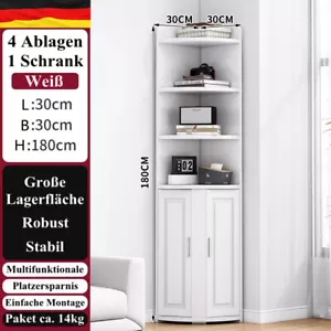 Eckschrank Badschrank Hochschrank Bücherregal Küchen Eckregal 4 Ablagen Tür Weiß - Bild 1 von 14