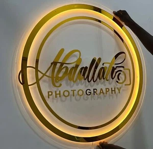 3D Acrylic Round Custom Sign Logo Backlit LED Light Photography Camera Picture - Picture 1 of 14