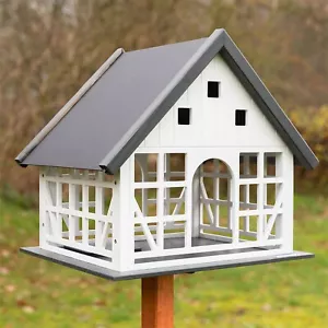 Vogelhaus Futterhaus 45cm Vogelfutterhaus Fachwerk Metalldach Holz Vogelhäuschen - Bild 1 von 12