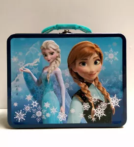 Disney Frozen Elsa & Anna Tin Lunch Box Storage Carry All Keepsake Gift Bag NEW - Picture 1 of 7