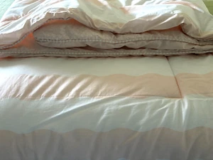 Queen Comforter Pink and White Double Sided Geometric and Stripe No Tag - Picture 1 of 18