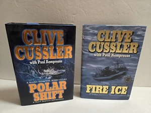 Lot Of 2 Clive Cussler Books Polar Shift, Fire Ice Kurt Austin Adventures HBDJ - Picture 1 of 9