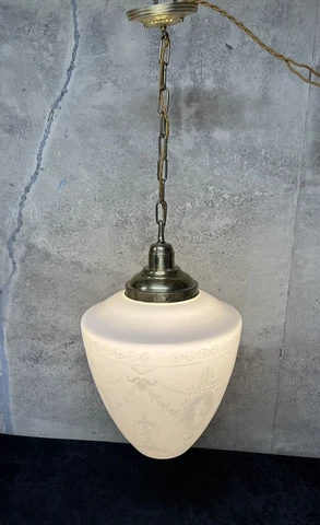Vintage Art Nouveau Large Painted Glass Pendant Globe Light Fixture Chandelier Cover