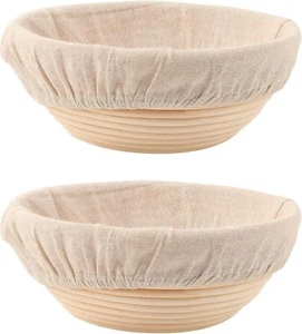 Bread Proofing Baskets Set of 2 8.5 Inch round Dough Proofing Bowls W/Liners Per - Picture 1 of 19