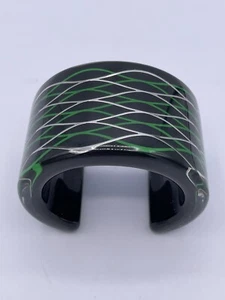 Kenzo H&M Signed Lucite Cuff Bracelet in Black with Green/Silver Accents - Picture 1 of 3