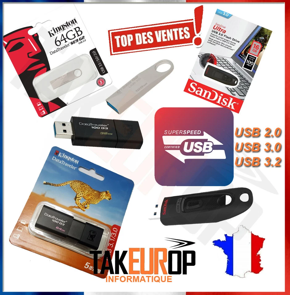 EXCLU Clés USB 4Go 16Go  32Go 64Go 128Go 256Gocle clé 4Gb 16Gb 32Gb 128Gb 256Gb - Photo 1/1