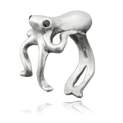 Puppy Dog Silver Octopus Adjustable Wrap Ring Women Men Jewelry Animal Lover - Image 1 of 3