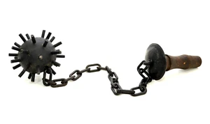 Vintage Medieval Reproduction Mace Flail w/ Spiked Wooden Spindle & Wood Handle - Picture 1 of 4