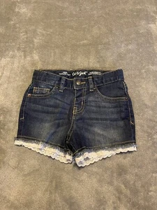 Cat And Jack Girls Size 5T Super Stretch Denim Shorts With Lace - Picture 1 of 3