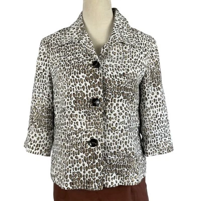 Pendleton Leopard Print Blazer Linen Women Petite Small 3/4Sleeve Button Front - Image 1 of 4