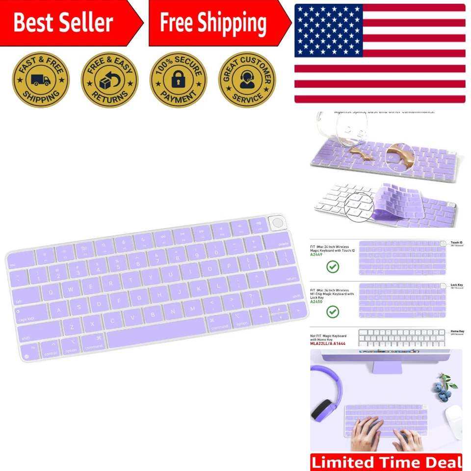 Elegante cubierta de teclado de silicona púrpura claro para iMac Magic Keyboard A2449/A2450 Foto 1 de 4
