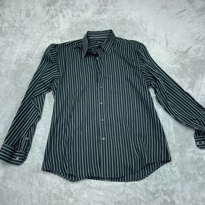 Van Heusen Mens Black Stripe Button-Up Shirt Size Large L/G 16-16.5 a1181 - Image 1 of 4