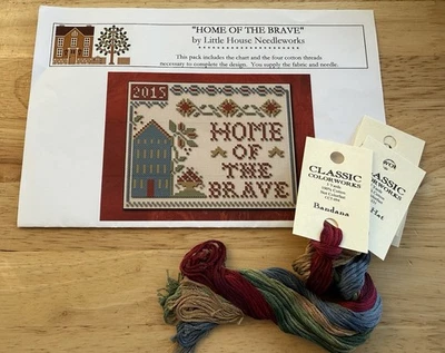 Home of the Brave Counted Cross Stitch Little House Needleworks Pattern & Floss - Image 1 of 4