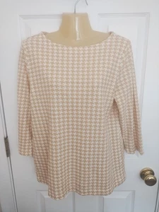 Croft & Barrow Women's Brown/Tan & White Long Sleeve Cotton Top - Size Medium - Picture 1 of 3