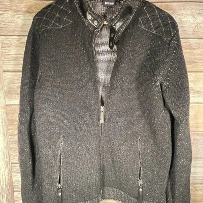 Roberto Cavalli Just Cavalli Tejido Grueso Negro Carbón Lana Cremallera Completa Militar L Foto 1 de 4