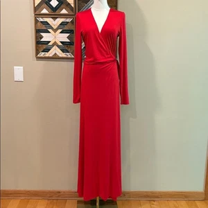 Ralph Lauren rotes Langarm Maxi Jersey Wickelkleid zum Binden Gr. Medium - Bild 1 von 10
