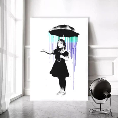 URBAN ART GIRL UMBRELLA ART PRINT ON STRETCHED CANVAS PRINTS FRAMED ARTWORK WALL - image 1 of 3