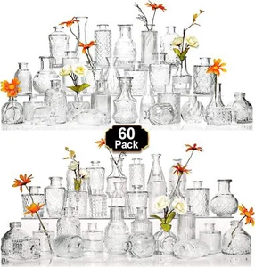 Set of 60 Pcs Small Clear Glass Bud Vases Rustic Centerpieces Vintage Decoration - Picture 1 of 6