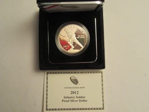 2012 US Mint Proof Silver Dollar, Infantry Soldier, US mint pkg, coa Cover