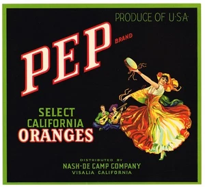 CRATE LABEL VINTAGE ORANGE SPANISH SENORITA RARE GUITAR MUSIC VISALIA PEP - Bild 1 von 1
