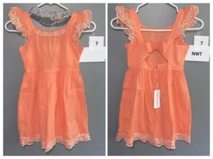 Janie and Jack Embroidered Ruffle Sleeve Sundress Sunset Mood Size 7 NWT - Picture 1 of 1