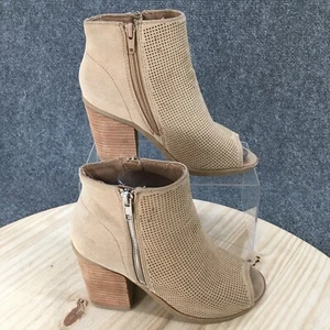 Call It Spring Boots Womens 6 Ankle Booties Heels Zipper Brown Suede Peep Toe - Picture 1 of 11