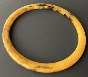 Vtg Bakelite Beige-Butterscotch Brown Marble 1/8" Spacer Bangle Bracelet J2-019 - Picture 1 of 5
