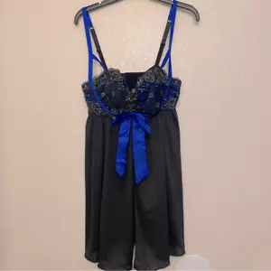 Cacique set black lace mesh Babydoll Chemise lingerie Sexy slip dress 14-16 new - Picture 1 of 11