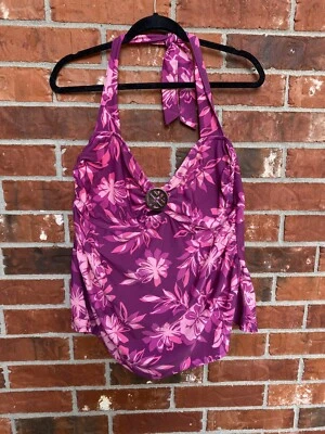 Женское плавательное танкини Jaclyn Smith 18 Вт с фиолетовым цветочным узором с бретелью через шею - Изображение 1 из 4