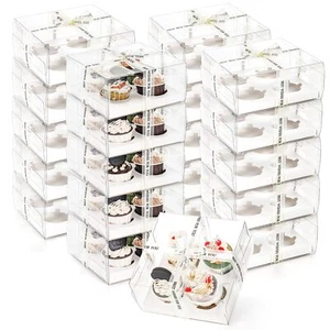 Cedilis 20 Pack Clear Cupcake Boxes with Gift Ribbon 4 Count Plastic Cupcake ... - Picture 1 of 9