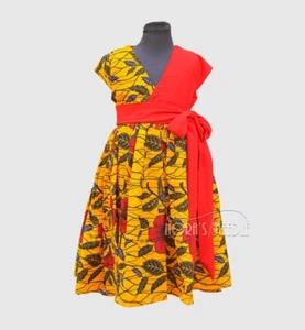 Zarah Ankara Dress/ African Girls Dress/ Surplice/Red Ankara Dress/ Floral - Picture 1 of 5