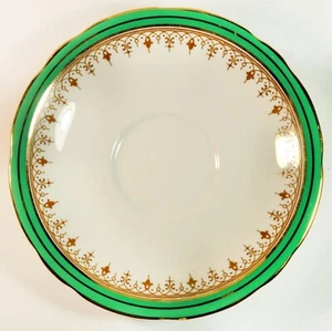 Vtg Aynsley Leighton Bone China Scalloped Teacup Saucer w Green & Gold England - Picture 1 of 3