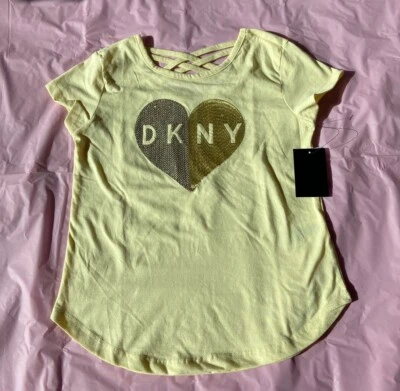 DKNY Girl’s Sequin Heart Strappy Back Short Sleeve Top Size Large / 12 - Image 1 of 2