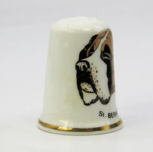 COLLECTABLE CHINA THIMBLE 'ST BERNARD' DOG BY BIRCHCROFT - Foto 1 di 4