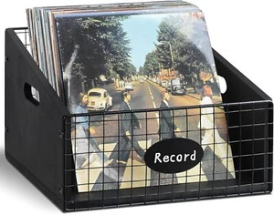 Vinyl Schallplatten Aufbewahrungsbox Holzhalter, sichtbarer Halter schwarz - Bild 1 von 7