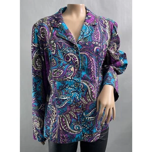 Additions by Chico's Women 2 / L Purple Paisley Print Button Lightweight Stretch - Picture 1 of 9