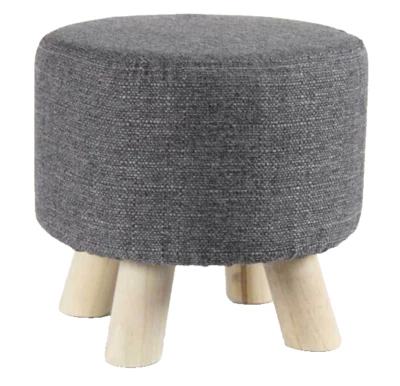 POUF SGABELLO POGGIAPIEDI TONDO MODERNO POUFF PIEDI LEGNO TESSUTO GRIGIO 28*27cm - Immagine 1 di 4