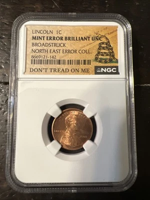 2000 LINCOLN CENT, MINT ERROR BROADSTRUCK - NGC MINT ERROR BRILLIANT UNCIRC! - Image 1 of 3