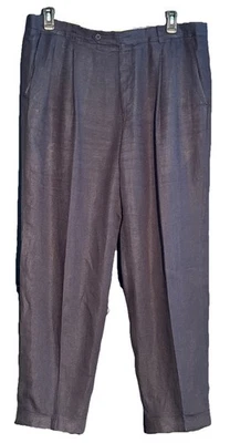 Men's Ballin 100% Black Linen Relax Pleated Cuffed Four Pockets Pants 38x30 - Image 1 of 4