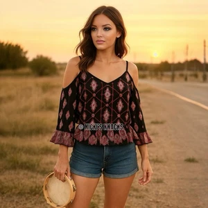 Anthropologie RAGA Alice Cold Shoulder Boho Festival Top Crop Blouse Size S NWT - Picture 1 of 9