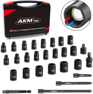 1/4 Inch Drive Magnetic Impact Socket Set, 28-Piece Sae/Metric, 1/4 Inch-9/16 In - Picture 1 of 12